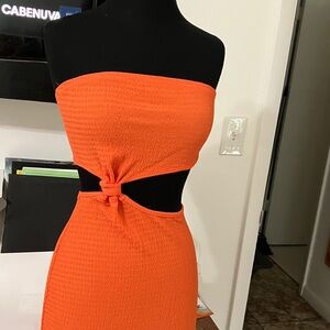 SHEIN Strapless Dress in Bright Orange
